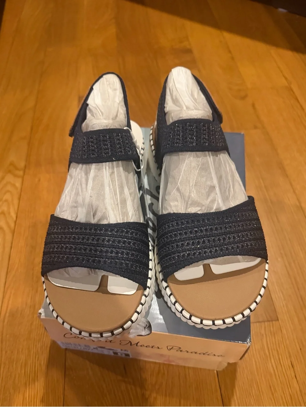 SKECHERS women’s Wilshire Blvd Summertime Inspo Navy Wedge Sandals